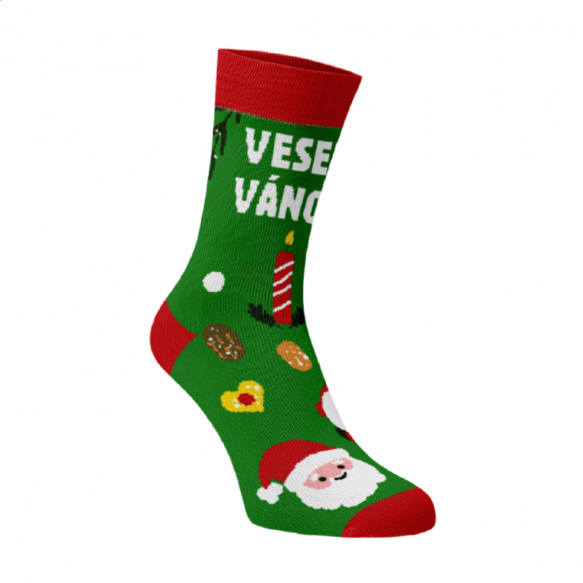 Vidám zokni Cseh karácsony - Szín: Zöld, Méret: 39-41, Alapanyag: Pamut