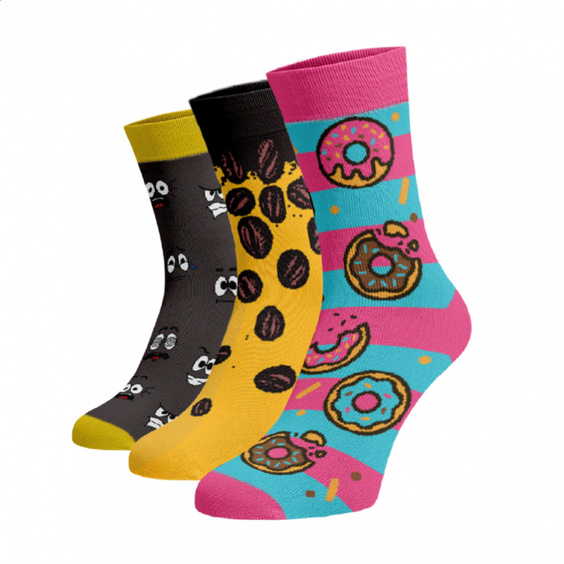 Zvýhodnený set 3 párov vysokých veselých ponožiek - Čas na kávu - Veľkosť: 35-38, Materiál: Bavlna