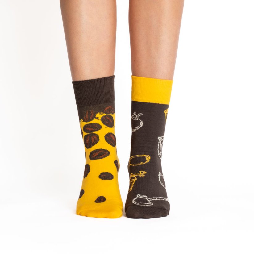 Veselé ponožky Káva - Barva: Tmavě hnědá, Velikost: 45-46, Materiál: Bavlna