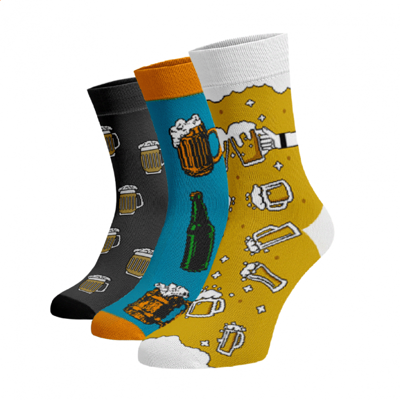 Zvýhodněný set 3 párů vysokých veselých ponožek - Pro pivaře - Velikost: 39-41, Materiál: Bavlna
