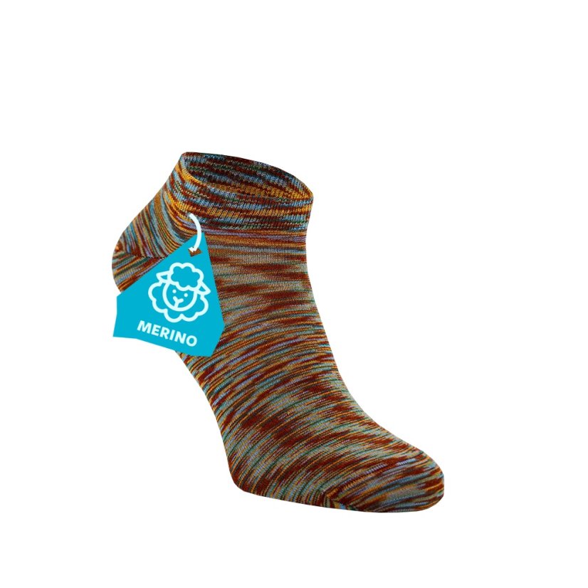 FINE MERINO Kotníkové ponožky - melírovaná hnědá - Velikost: 35-38, Materiál: Vlna (Merino)