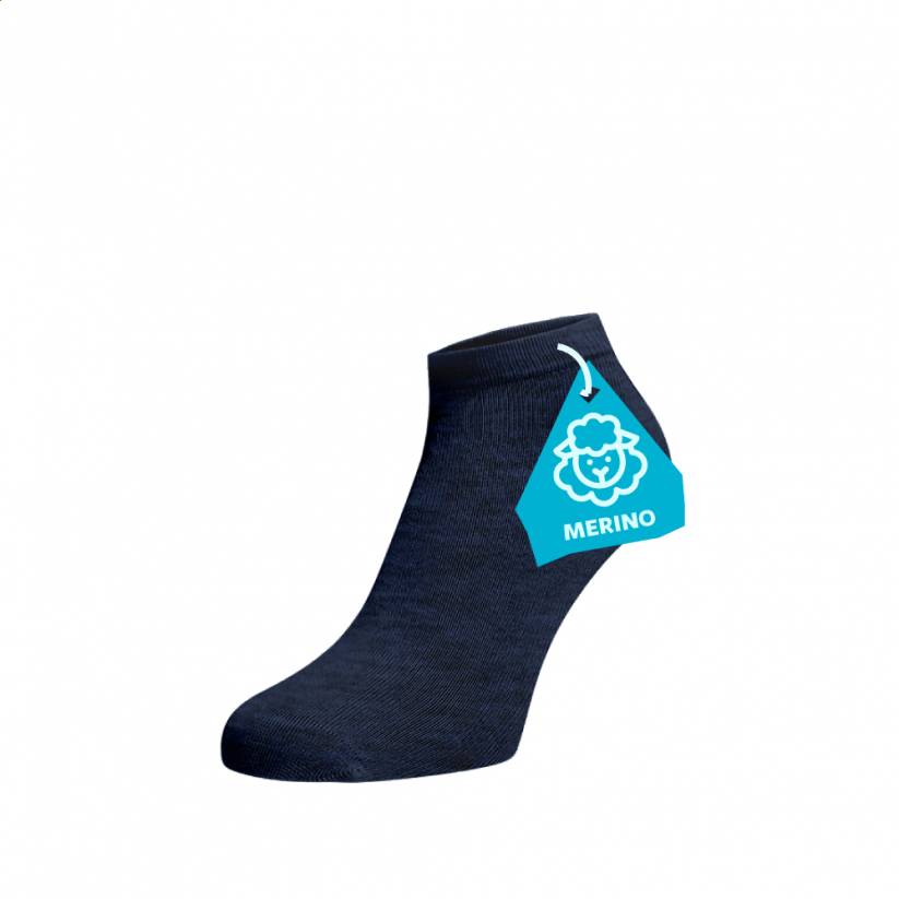 Kotníkové ponožky MERINO - modré - Barva: Tmavě modrá, Velikost: 42-44, Materiál: Vlna (Merino)