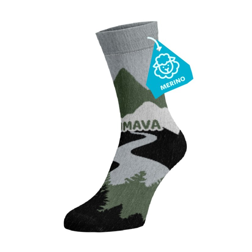 Veselé vysoké merino ponožky - Šumava