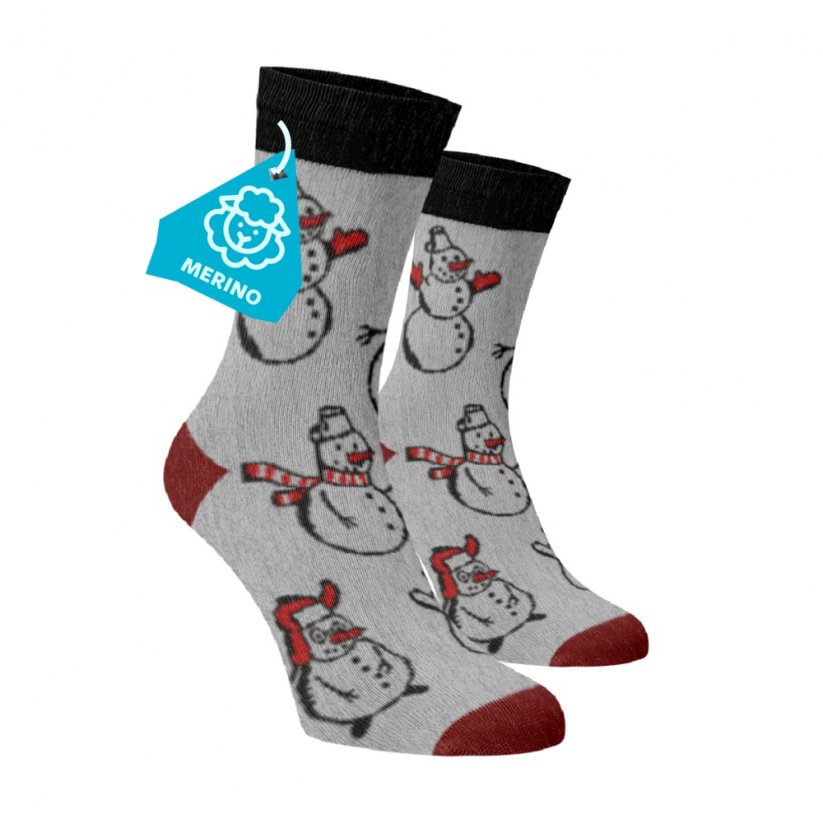 Hrubé hřejivé ponožky MERINO Sněhuláci - Velikost: 45-46, Materiál: Vlna (Merino)