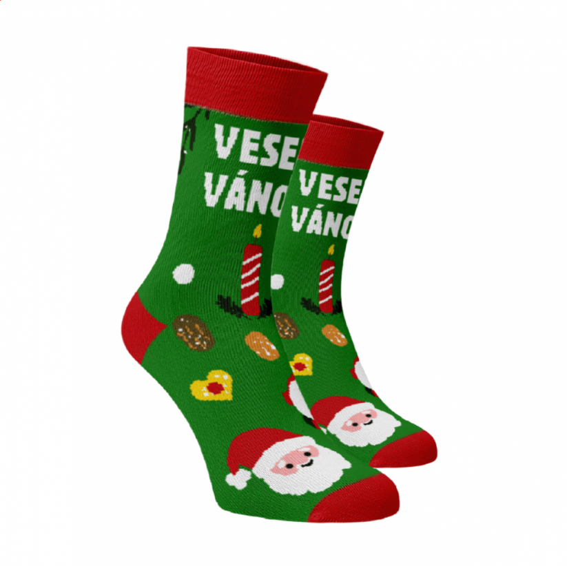 Vidám zokni Cseh karácsony - Szín: Zöld, Méret: 39-41, Alapanyag: Pamut