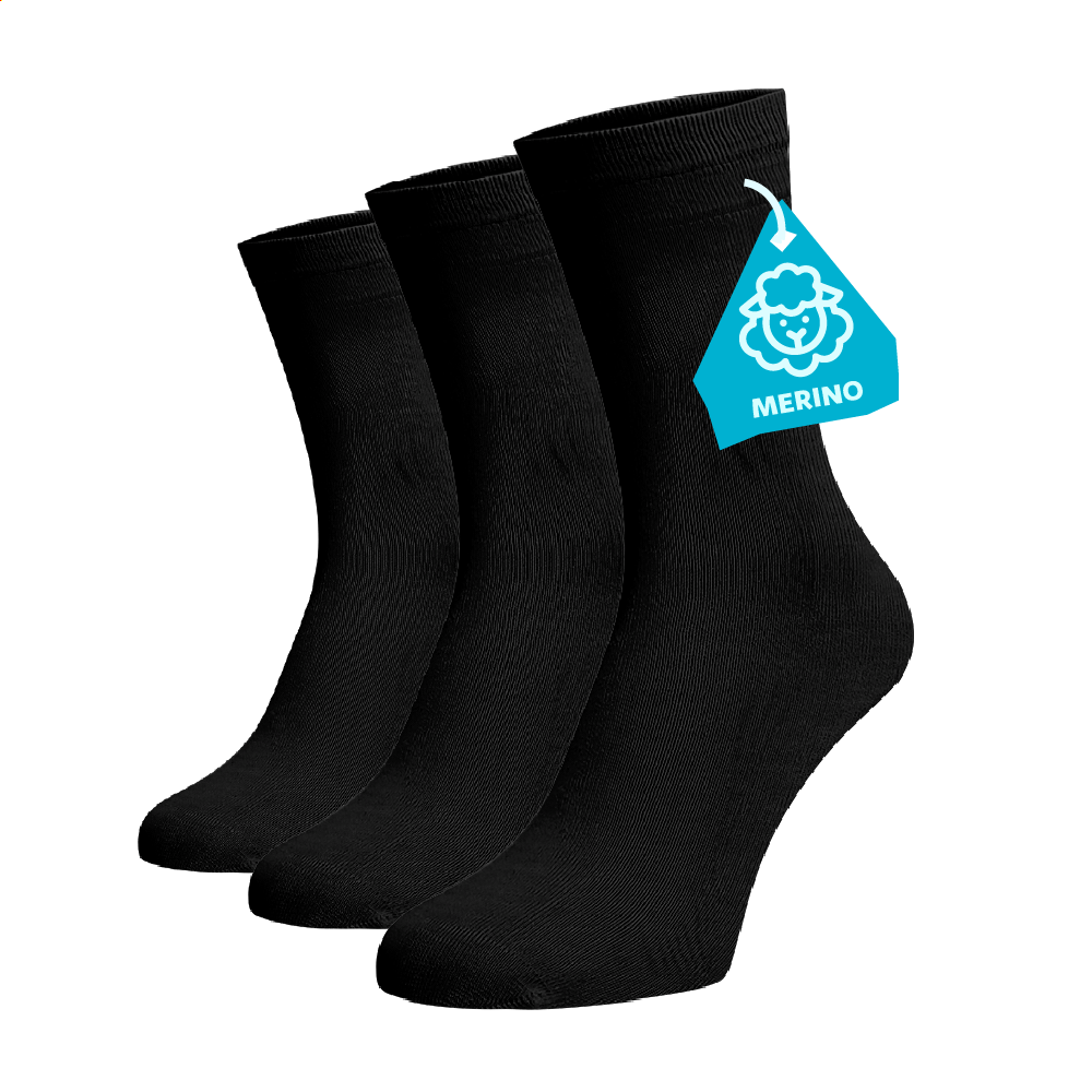 Zvýhodněný set 3 párů MERINO vysokých ponožek - černé Vlna (Merino) 39-41