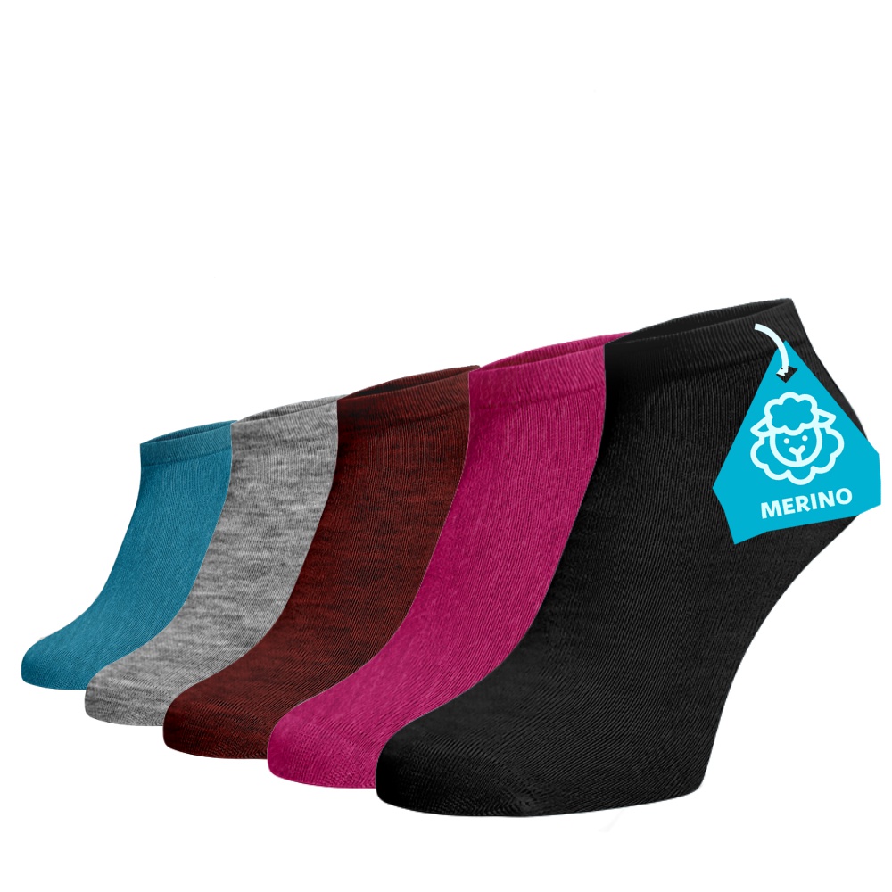 Zvýhodněný set 5 párů MERINO kotníkových ponožek - mix barev 2 Vlna (Merino) 39-41