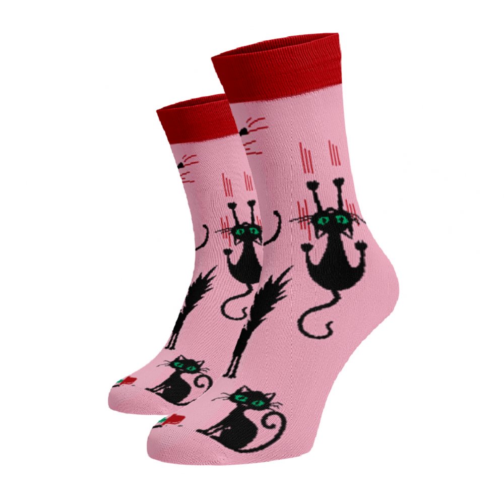 Veselé ponožky Kočky Světlé růžová Bavlna 35-38