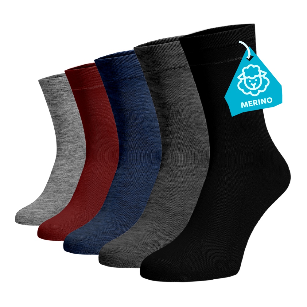 Zvýhodněný set 5 párů MERINO vysokých ponožek - mix barev Vlna (Merino) 35-38