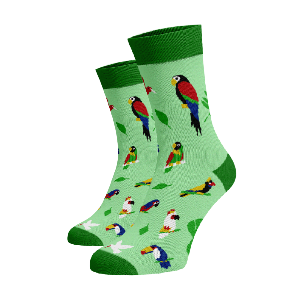 Levně Veselé ponožky Papoušci Zelená Bavlna 33-34