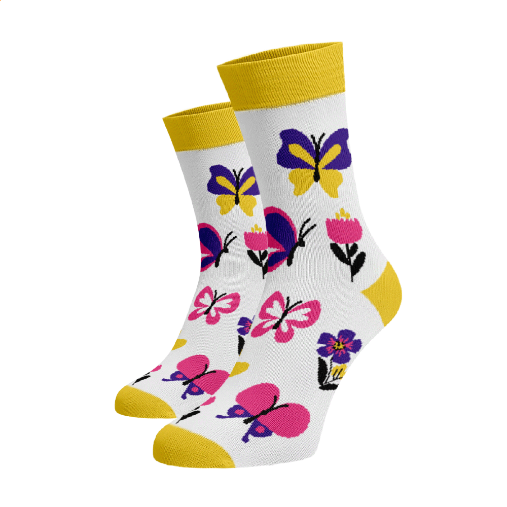 Veselé ponožky Motýli Bílá Bavlna 39-41
