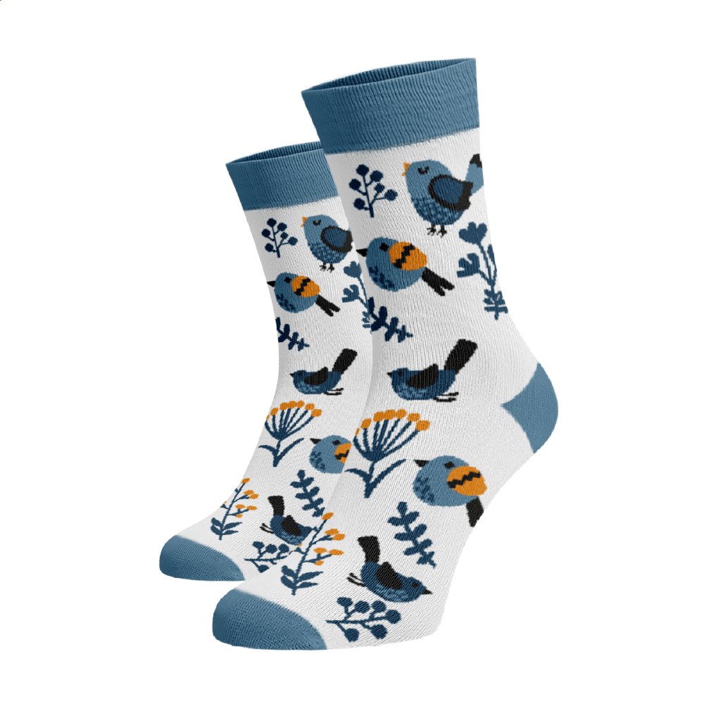 Veselé ponožky Ptáčci Modrá Bavlna 39-41