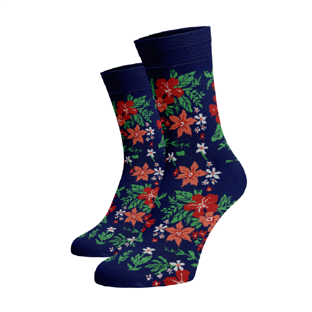 Veselé ponožky Květiny Tmavě modrá Bavlna 35-38